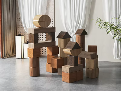 Wooden Building Blocks With Different Shapes In Modern Living Room 3d model