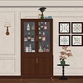 Antique Wine Cabinet Wine Bottle Ornaments Side Vase Wall Lamp Decorative Painting 3d model