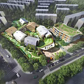 Modern School Building Complex With Green Roofs Open Courtyards And Surrounding Trees 3d model