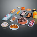 Assorted Delicious Foods Collection Featuring Cakes Burgers Fries Desserts And Snacks
