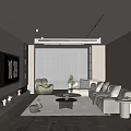 Modern Living Room Interior Design With Beige Sofa Green Armchair Coffee Table Fireplace And Plant