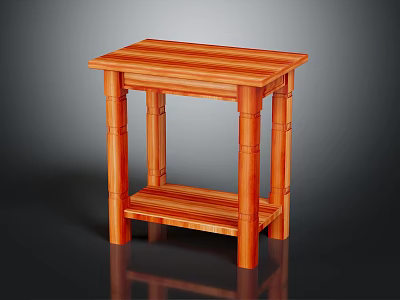 Elegant Wooden Side Table With Striped Design Two Tier Shelf And Cylindrical Legs 3d model