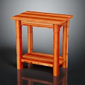 Elegant Wooden Side Table With Striped Design Two Tier Shelf And Cylindrical Legs