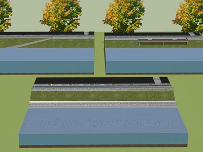 Waterfront Landscape Design With Green Areas Pedestrian Walkways And Autumn Trees 3d model