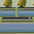 Waterfront Landscape Design With Green Areas Pedestrian Walkways And Autumn Trees