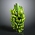 Fresh Green Banana Bunch with Stem Placed on Dark Background Surface 3d model