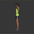Game Movie Character Short Hair Wearing Yellow Tank Top Dark Shorts Blue Shoes Arms Outstretched