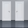 Two White Hinged Doors in Modern Minimalist Interior With Smooth Floor 3d model