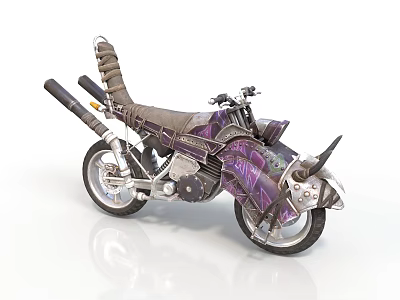 Unique Designed Motorcycle With Purple Decorative Patterns Horn Like Parts And Leather Seat 3d model