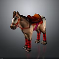 Brown And White Decorative Horse Model With Red Saddle And Leg Wraps