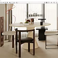 Middle ancient style log dining table and chair combination 3d model