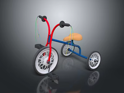 Kids Colorful Tricycle with Red Blue Frame and Orange Seat for Riding Fun 3d model