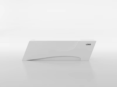 Elegant Modern White Reception Desk with Sleek Curved Design and Logo 3d model
