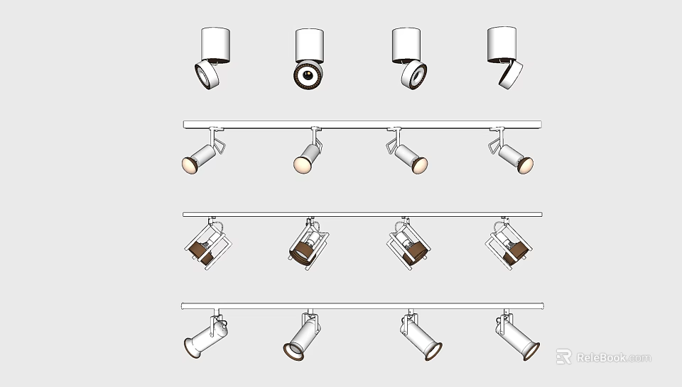 Various Styles Downlights And Spotlights With Track Mounted White Black Brown Designs 3d model 