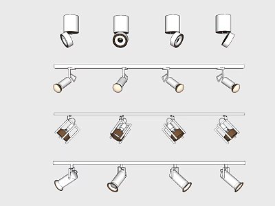 Various Styles Downlights And Spotlights With Track Mounted White Black Brown Designs 3d model
