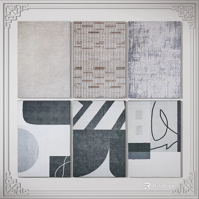 Various Square Rugs With Abstract Patterns Geometric Designs And Neutral Tones 3d model