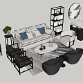 Stylish Modern Sofa and Coffee Table Set with Throw Pillows Round Table and Area Rug 3d model