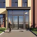 Framed Glass Porch Entrance Structure With Transparent Panels Steps And House Front Greenery