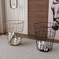 Gold And Black Wire Baskets With Silver Items In Indoor Setting Horse Portrait Plant