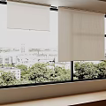 Roller Blinds on Window with City View Green Trees and Natural Light