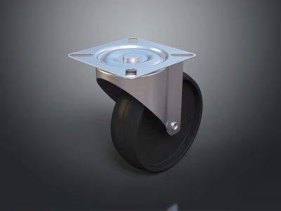 Black Rubber Tire with Metal Bracket and Square Mounting Base for Heavy Duty Equipment 3d model