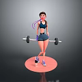 Strong Woman Lifting Barbell In Sports Vest Shorts Sneakers With Water Bottle