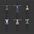 Fashion Models In Different Colored School Uniforms Standing With Arms Outstretched In Grid Formation