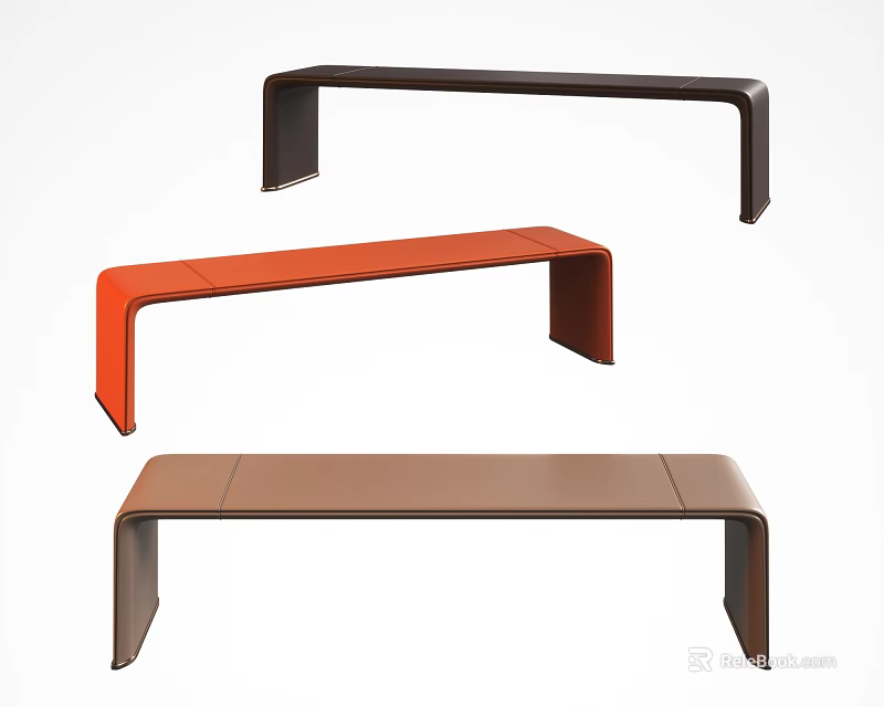 Sleek Modern Ottoman Benches in Brown Orange with Curved Lines and Contemporary Design 3d model 