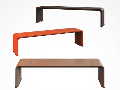 Sleek Modern Ottoman Benches in Brown Orange with Curved Lines and Contemporary Design 3d model