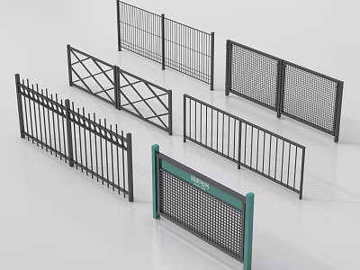 Various Modern Metal Railings with Grid Line and Panel Design Styles 3d model