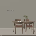 Wooden Leisure Chairs with Brown Seat Cushions in Beige Wall Dining Area Green Plant Vase