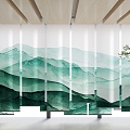 New Chinese Zen Style Gauze Curtain Ink Painting Gauze Curtain New Chinese Style Tea Room Roller Curtain Modern Office Roller Curtain Floor-to-Floor Window Roller Curtain 3d model