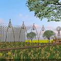 Shanghai Park Landscape With Modern Pavilion Windmill Wooden Walkway Green Lawn And Trees