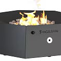 Angel Fire Black Octagonal Fireplace With Burning Flames And Decorative Pebbles 3d model