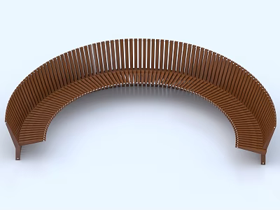 Curved Wooden Public Bench With Slatted Design For Outdoor Public Spaces 3d model
