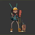 Game Movie Character With Blue Rabbit Ears Hat Glasses Red Backpack And Orange Boots