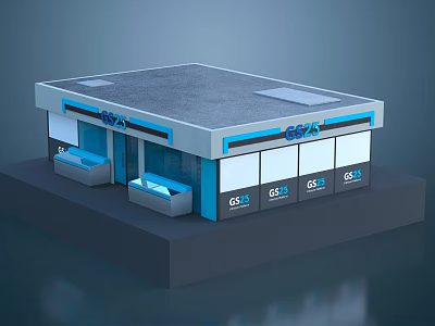 GEPA Department Store Exterior Design With Gray Roof Blue Accents Entrance Windows And Display Areas 3d model