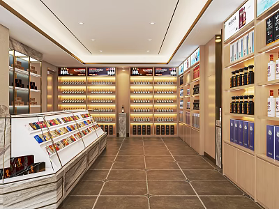Well Organized Tobacco and Alcohol Store Interior With Shelves Displaying Alcohol and Tobacco Products 3d model
