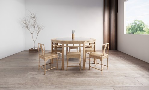 New Chinese Dining Table and Chair Combination Dining Table and Chair 3d model