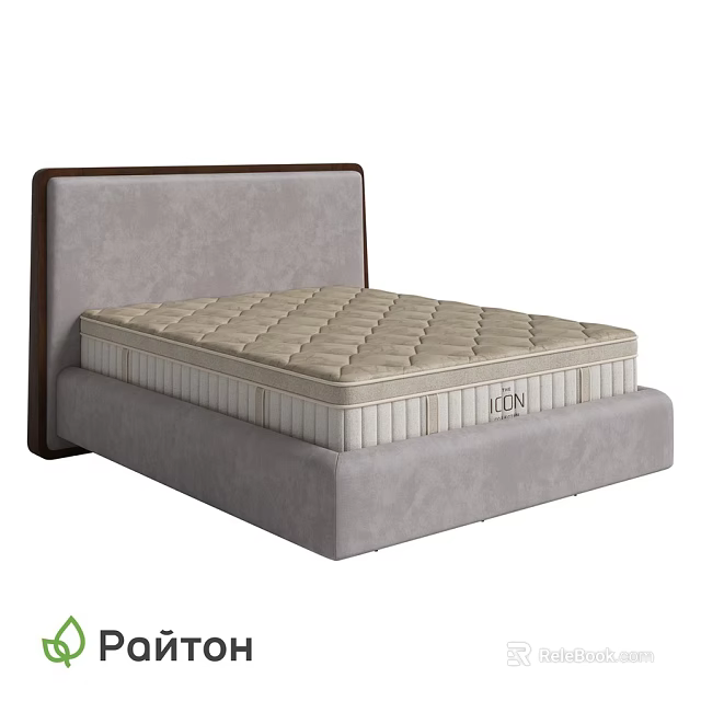 Modern Double Bed Featuring Gray Headboard And Beige Diamond Stitch Mattress 3d model 