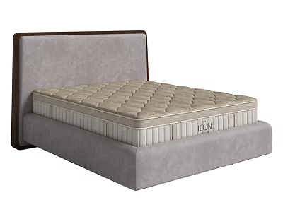 Modern Double Bed Featuring Gray Headboard And Beige Diamond Stitch Mattress 3d model