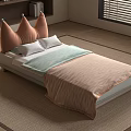 Cute Kids Bed With Pink Triangle Pillows And Soft Green Bedding On Carpet