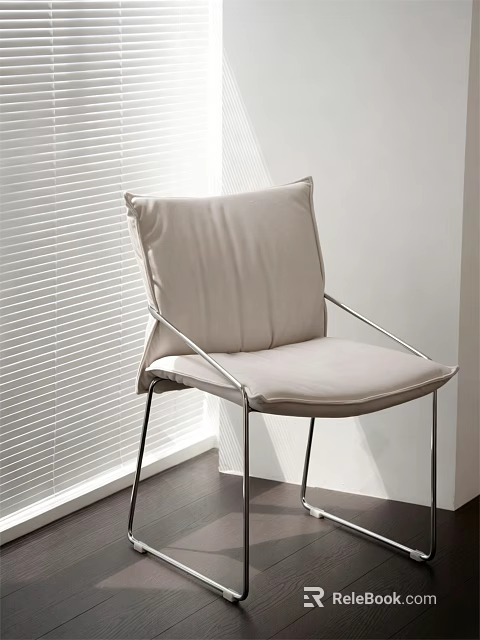 Light Upholstered Accent Chair With Metal Frame In Modern Room With Window Blinds Natural Light 3d model 