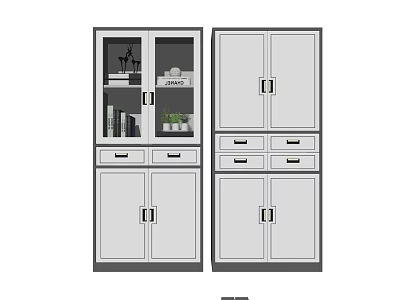 Modern Double Bookcase Design With Glass Doors Drawers And Storage Cabinets 3d model