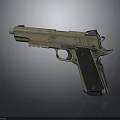 Modern Tactical Pistol With Tan Metallic Body And Black Textured Grip