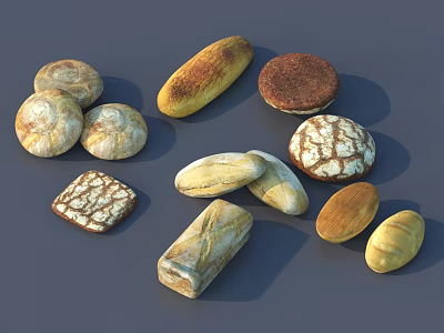 Various Types of Fresh Bread Loaves With Different Shapes And Textures 3d model