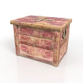 Vintage Wooden Chest With Red Beige Wood Grain And Metal Latch Handle