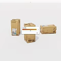 Three Brown Cardboard Boxes For Shipping With Labels And Sturdy Design 3d model
