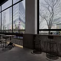 Industrial Modern Cafe Interior With Brick Wall Black Wall Coffee Terms Bar Counter And Stools