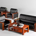 Modern Black Leather Sofa Coffee Table Set With Wooden Frame Side Tables Decorative Books